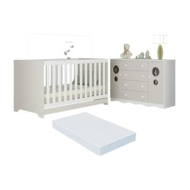 Imagem de Berço Americano 3 em 1 com Colchão Incluso e Cômoda 2 Portas 4 Gavetas Sonho Multimóveis Mp4721 Branco/off White