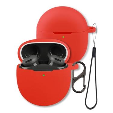 Imagem de Capa para fones de ouvido Google Pixel Buds 2a 2025, capa protetora de silicone macio FJIASTB com mosquetão e cordão, à prova de choque (vermelha)