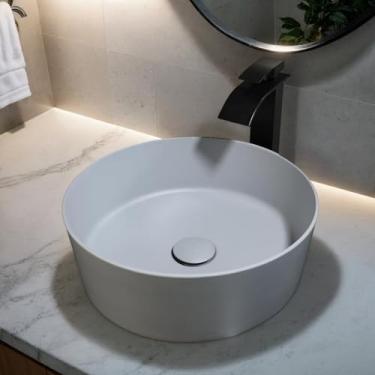 Imagem de KECTIAKL Pia de vaso de banheiro com combinação de ralo pop-up, pia de resina de pedra de 33 cm acima do balcão tigela retangular moderna para pia de banheiro (cinza)