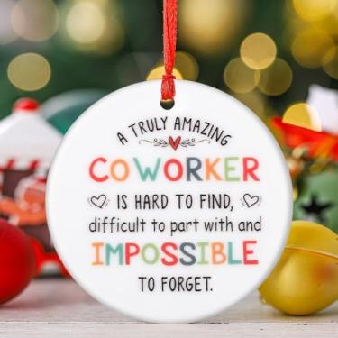 Imagem de Enfeites de Natal, enfeites de árvore, enfeites de pendurar para 1 peça de cerâmica redonda Um colega de trabalho realmente incrível é difícil de encontrar decoração de casa interna ao ar livre