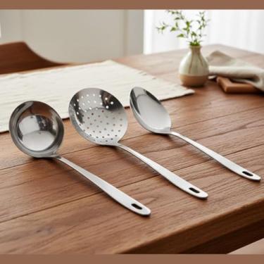 Imagem de Kit de Utensílios de Cozinha em Aço Inox com 3 Peças Concha Colher e Escumadeira Original