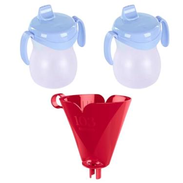 Imagem de Kit com 1 Suporte de Filtro de Café Vermelho 103 + 2 Garrafa Infantil Plastica 310ml Azul