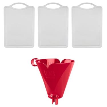 Imagem de Kit com 1 Suporte de Filtro de Café Vermelho 103 + 3 Tábua de Corte Plástica Atóxica Branca