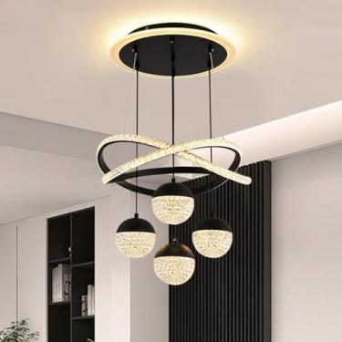 Imagem de Lustre moderno dourado de LED para mesa de jantar, com intensidade regulável, ideal para ilha de cozinha, sala de jantar e sala de estar. Luminária de teto moderna com altura ajustável para