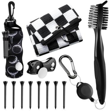 Imagem de Liliful Kit de acessórios de golfe com 12 peças, inclui bolsa de bola de golfe com gancho, toalha, marcador magnético, escova de limpeza de ferramentas divot, para presentes femininos e masculinos