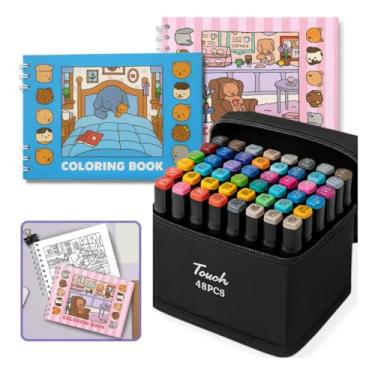 Imagem de Kit Livro De Colorir + Canetinhas 48 Cores Ponta Dupla