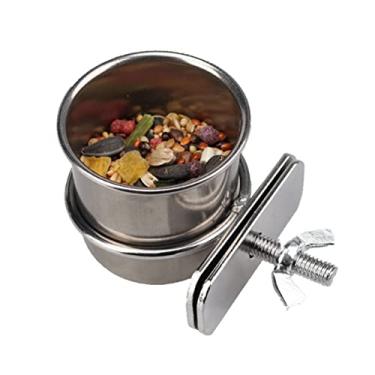 Imagem de Bacia de Comida para Pássaros Aço Inoxidável com Suporte Prensa Copo Água Jarra Papagaio Calopsita Conure Periquitos