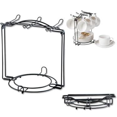 Imagem de YOLIFE Suporte de exibição de xícaras de chá, desmonte o rack de xícaras de café preto, suporte 6 xícaras (200 ml), 6 pires, 6 colheres