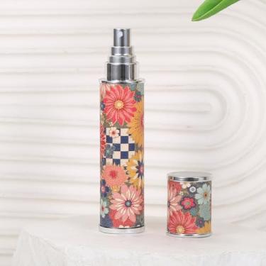 Imagem de Frasco de perfume de viagem de 10 ml, mini atomizador de couro recarregável com estampa floral, frasco de spray de névoa fina portátil para mulheres, pulverizador de fragrância à prova de vazamento