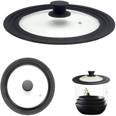 Imagem de Tampa para panela de vidro preta com borda de silicone, grande