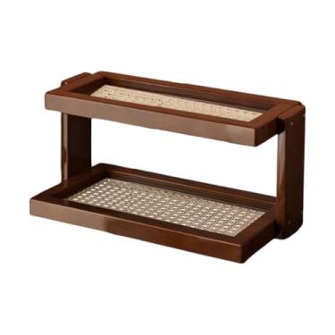 Imagem de ＫＬＫＣＭＳ Organizador de mesa com 2 níveis, estilo retrô, acessórios para bar, organizador de mesa de madeira, suporte para copos e porta-figuras, Rattan Pp 28x14x17cm