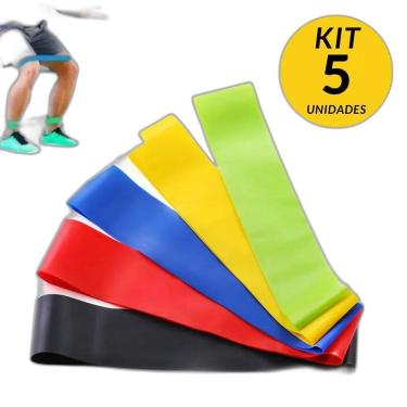 Imagem de Faixa Elástica Fisioterapia Yoga Alongamento Pilates Kit 5