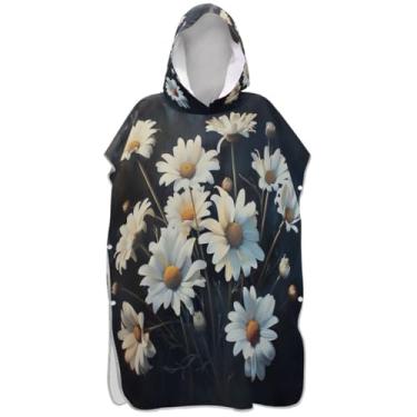 Imagem de Joisal Poncho de surfe trocador de roupão para praia Adul toalha com capuz toalha de natação reutilizável ponchos de praia para homens vintage branco margarida flor