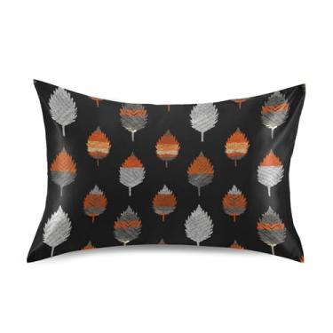 Imagem de Capas de travesseiro padrão King Queen folhas de outono preto colorido cetim impressão divertida capa de cama refrescante tamanho king 101,6 cm x 50,8 cm