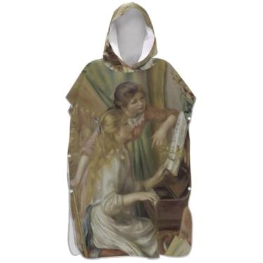 Imagem de Joisal Poncho de surfe com pintura de piano impressionismo para adulto trocador absorvente masculino poncho com capuz toalha de natação