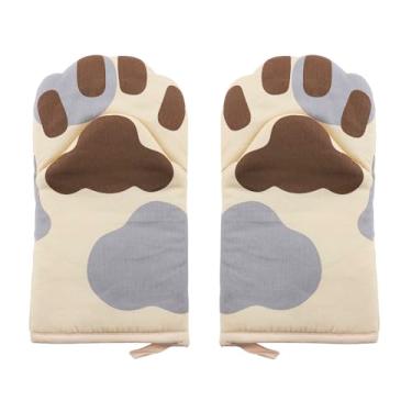 Imagem de Luvas de forno fofas de desenho animado com pata de gato, isolamento térmico, antiderrapante, espessa, algodão, resistente a altas temperaturas, luvas de cozinha para fornos de micro-ondas, suporte de