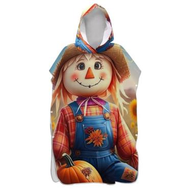 Imagem de Poncho de surfe amarelo de palha espantalho para adulto trocador com capuz toalha de banho bonito plus size unissex adulto poncho com capuz