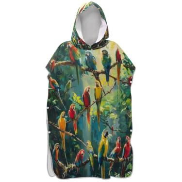 Imagem de Joisal Roupão para adultos, poncho de surfe, toalha de banho com capuz, plus size, ponchos de praia para homens, pintura de papagaio