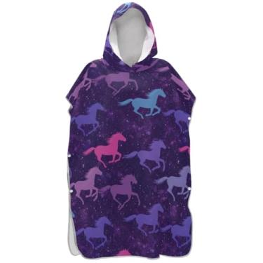 Imagem de Joisal Poncho de surf roxo rosa azul cavalos para mudança de roupa adulto reutilizável unissex poncho adulto com capuz toalha de banho com capuz praia