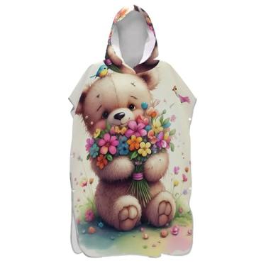 Imagem de Roupão para adultos, poncho de surfe, toalhas de banho com capuz, secagem rápida, ponchos de praia para homens, urso fofo, desenho animado vibrante