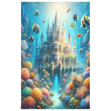 Imagem de Joisal Farmhouse Conjunto de toalha de prato de cozinha decorativo bule mar castelo tropical bonito chá toalha de mão panos de prato panos absorventes macios 45 x 71 cm, 4 pacotes