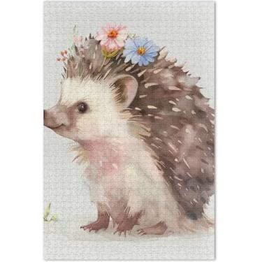 Imagem de Quebra-cabeça com flor de ouriço fofo para adultos, 1000 peças, presentes para jogo de elefante branco, decoração de pintura de quebra-cabeça grande