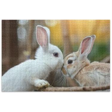 Imagem de Quebra-cabeça engraçado coelho beijo coelho 500 peças arte adultos quebra-cabeça divertido para adultos elefante branco presentes engraçados