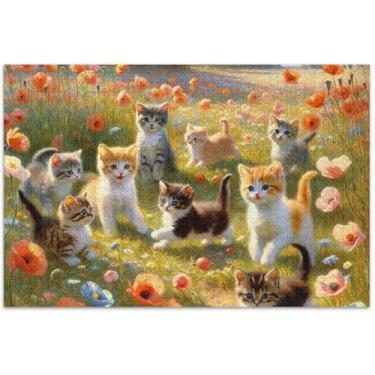 Imagem de Quebra-cabeça primavera animal gato gatinho 1000 peças para adultos presentes elefante branco engraçado família quebra-cabeça arte animal, 75 x 40 centímetros