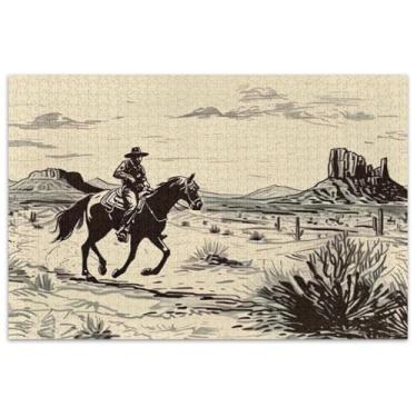 Imagem de Cowboy Rides Cavalo Deserto Vintage Quebra-cabeça Adulto 500 Peças Arte Flor Paisagem Quebra-cabeça Engraçado Jogo Presentes
