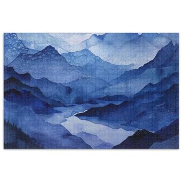 Imagem de Quebra-cabeças de paisagem de montanhas índigo para adultos 1000 peças engraçadas divertidas decoração de arte