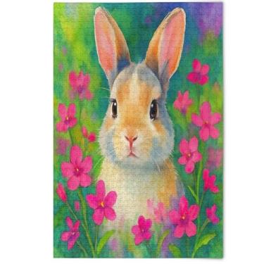 Imagem de Quebra-cabeça bonito coelho branco aquarela 500 peças para adultos cenário arte animal difícil quebra-cabeças amantes presentes família, 500 peças, 52 cm x 37,8 cm