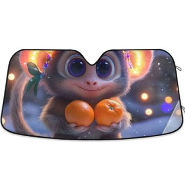 Imagem de Macaco fofo usando protetor solar de inverno para para-brisa de carro capa de para-brisa automotiva retrátil engraçada protetor solar P, 134,6 cm x 59,7 cm