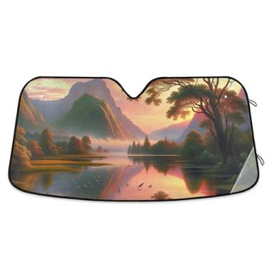 Imagem de Guarda-sol Golden Valley Tranquil Twilight para para-brisa de carro Universal retrátil Auto Car Shade para para-brisa dianteiro impressão animal M, 139.7 cm x 70.1 cm
