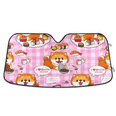 Imagem de Guarda-sol personalizado fofo Shiba Inu filhote de cachorro rosa para para-brisa de carro dobrável universal automotivo para-brisa guarda-sol animal floral S, 134,6 cm x 59,7 cm