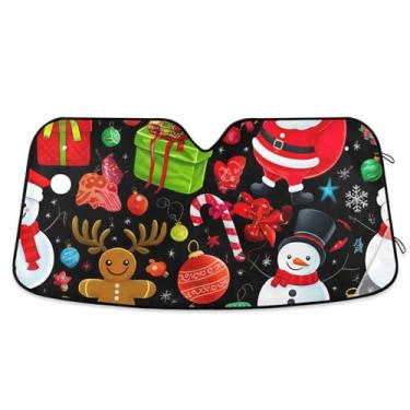 Imagem de Toldo de sol preto de Papai Noel com desenho de Natal para para-brisa de carro caminhão dobrável personalizado fofo protetor de para-brisa automotivo L, 144,8 cm x 80 cm