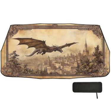 Imagem de Guarda-sol Dragon Vintage marrom para carro para-brisa frontal bloco UV janela carro para-sol 147 x 75 cm proteção solar interior automotivo