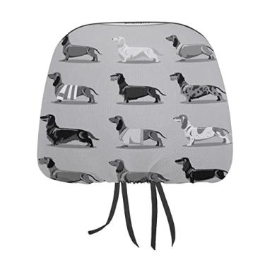 Imagem de Dachshund Dogs sem costura padrão preto branco 2 peças capas de proteção universal para assento de carro, capa macia para encosto de cabeça de carro, acessórios de decoração para a maioria dos carros