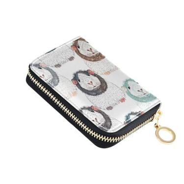 Imagem de Carteira compacta feminina de couro com bloqueio de RFID, carteira de cartão de crédito com desenho de porquinhos-da-índia com zíper