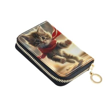 Imagem de Carteira feminina com zíper e bloqueio de RFID, porta-cartões de crédito, pequena carteira masculina com bolso para moedas, gatinho fofo, gato engraçado
