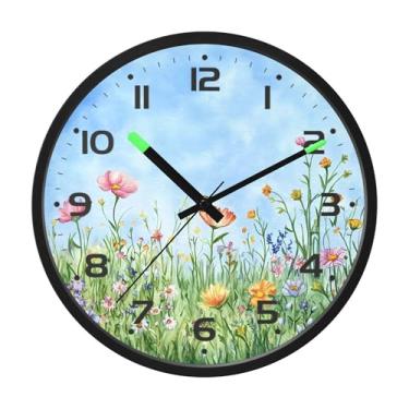 Imagem de SEHANY Herb Wildflower Relógio de parede silencioso sem tique-taque relógio redondo operado por bateria 30 cm controle de som luz noturna relógios de parede para sala de estar, cozinha, quarto