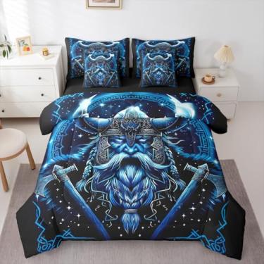 Imagem de Erosebridal Jogo de cama de casal viking nórdico de 7 peças, vintage, mitologia nórdica, conjunto de edredom viking antigo com lençóis, estilo nórdico exótico, enchimento de edredom