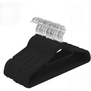 Imagem de Kit 50 Cabides Veludo Adulto Para Roupas Resistente Antideslizante Rotação 360° Preto (50)