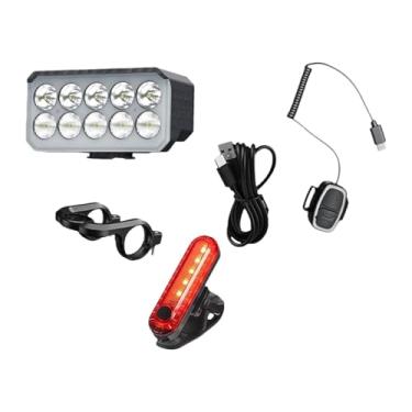 Imagem de oshhni Farol de bicicleta com lanterna, à prova d'água, fácil de instalar, com buzina e recarregável via USB, ideal para deslocamentos urbanos e trilhas, Luz Dianteira 056 Luz Traseira