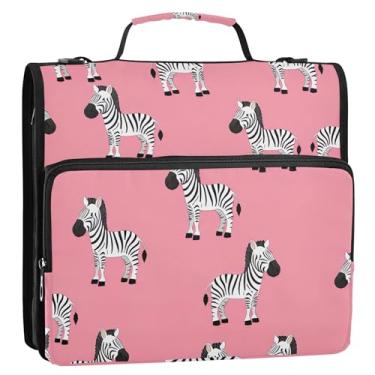 Imagem de 3 fichários de 3 anéis, anel D de 3,8 cm, estampa de zebras, rosa, organizador de fichários escolares com alça de ombro, estojo de armazenamento de estudantes com alça