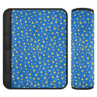 Imagem de Joitme Capas de cinto de segurança com dois pacotes de bolinhas amarelas azuis, capas de alça de assento de carro finas, adequadas para vários usos, ombreiras para mochilas