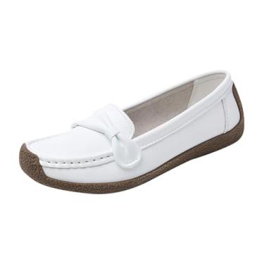 Imagem de Mocassins femininos respiráveis com bico redondo, bico fechado, sem cadarço, casual, confortável, para primavera, verão, ambientes externos, ambientes internos, Branco, 34