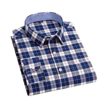 Imagem de Camisa Formal Casual De Algodão Com Botões Em Estampa Xadrez Para Home
