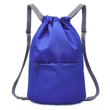 Imagem de Mochila esportiva com cordão resistente à água, bolsa de ginástica para mulheres, homens, basquete, esportes, academia, viagens, Azul royal, Large, Mochila com cordão
