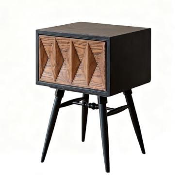 Imagem de Mesa de cabeceira de madeira maciça, mesa de cabeceira moderna de meados do século com gaveta, mesa de canto com armazenamento, mesas laterais de cama de fazenda com pernas de madeira maciça, fácil