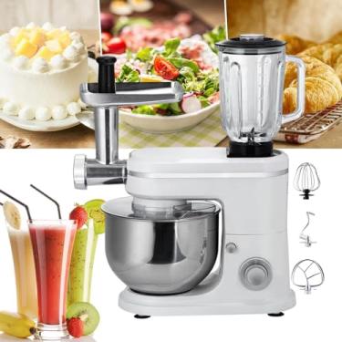Imagem de Processador de alimentos 3 em 1 de 1500 W com misturador de 7 velocidades, moedor de carne, espremedor de sucos e tigela de aço inoxidável de 6 L para amassar e fazer massa com eficiência,White